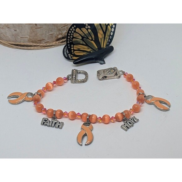 Special Causes Orange Ribbon Faith & Hope Beaded Charm Magnetic Bracelet - Picture 2 of 6